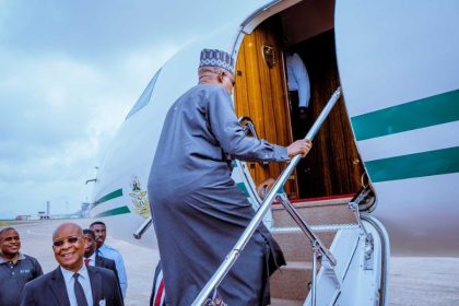 AIT-IMAGES - Vice President Kashim Shettima boards NAF Presidential aircraft
