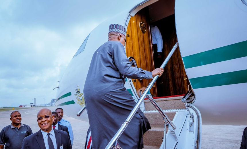 AIT-IMAGES - Vice President Kashim Shettima boards NAF Presidential aircraft