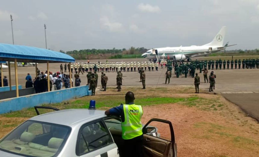 AIT-IMAGES - President Bola Tinubu lands in Akure