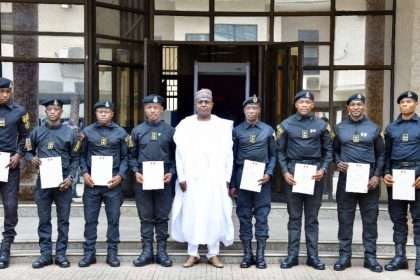 ait-images - Brigadier-General Buba Marwa (Rtd) with eight officers promoted for bravery