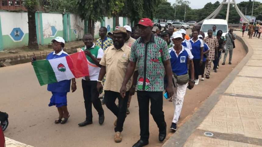 ait-images - NLC members marching to Ebonyi State Police