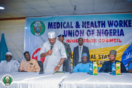 AIT-IMAGES - Deputy Governor Yakubu Garba, at the elective congress of the Medical and Health Workers Union of Nigeria (MHWUN), Niger State chapter