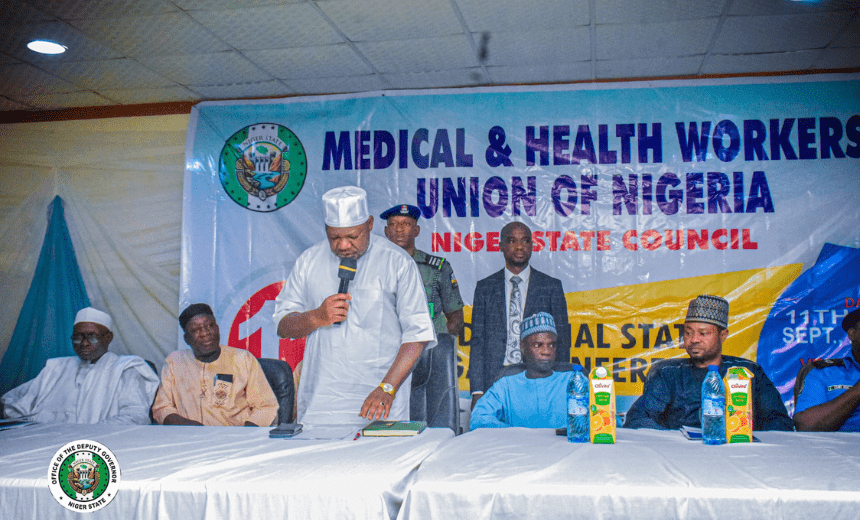 AIT-IMAGES - Deputy Governor Yakubu Garba, at the elective congress of the Medical and Health Workers Union of Nigeria (MHWUN), Niger State chapter