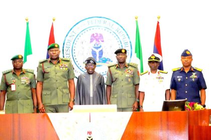 President Bola Tinubu and the new service chiefs in Abuj